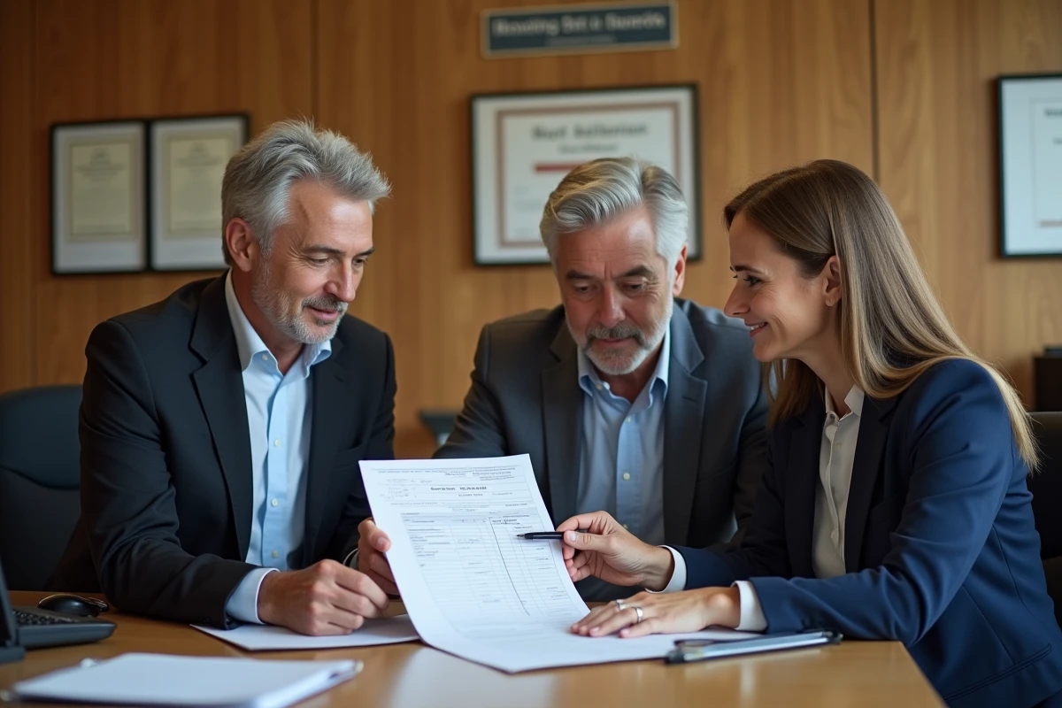 Couple consultant un agent communal belge en mairie pour obtenir des informations sur le propriétaire d'un bien immobilier