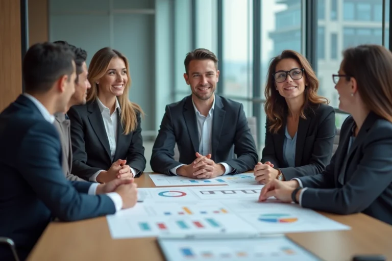 Groupe de professionnels en réunion dans un bureau moderne