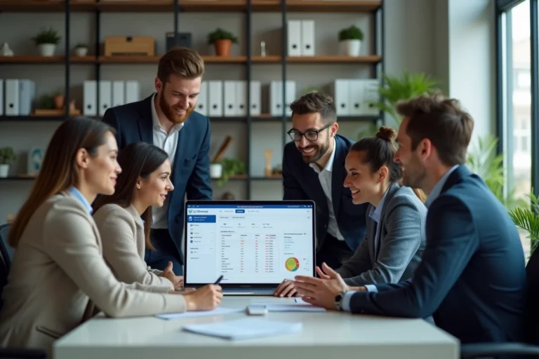 Groupe de professionnels collaborant autour d'un ordinateur