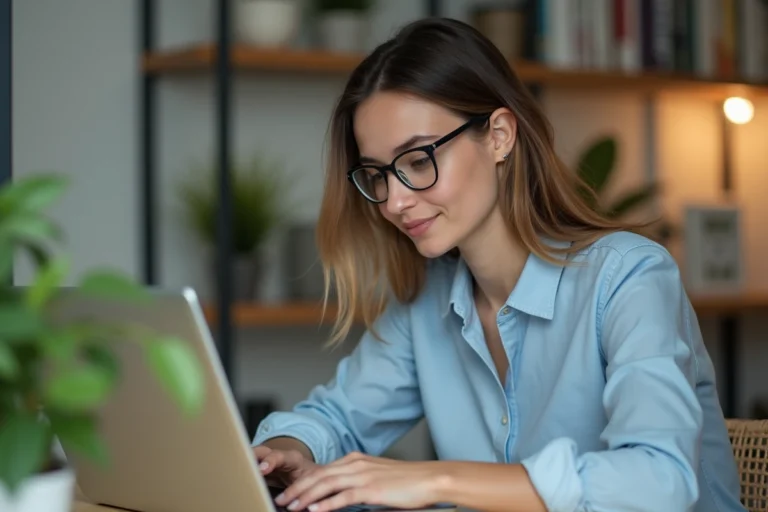 Jeune femme au bureau à domicile vérifiant ses emails
