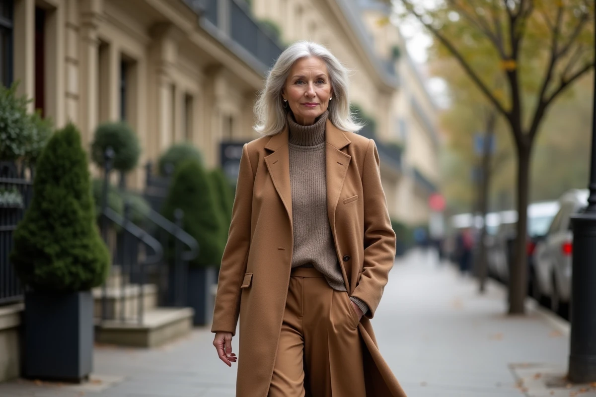 Femme âgée marchant dans une avenue parisienne