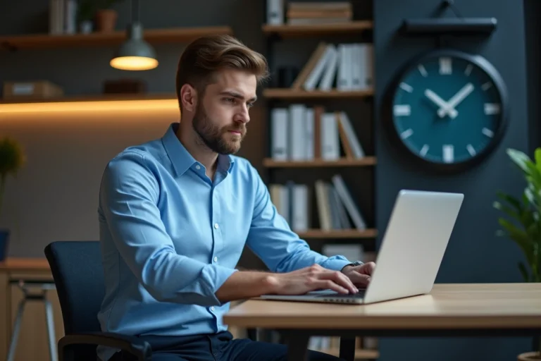 Homme concentré travaillant sur son ordinateur dans un bureau moderne