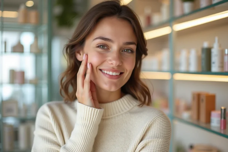 Jeune femme appliquant un serum dans une boutique Sephora